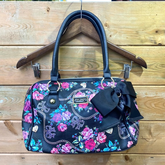 Betsey Johnson FLORAL MULTICOLOUR BLACK BOW Purse Handbag - Picture 6 of 7